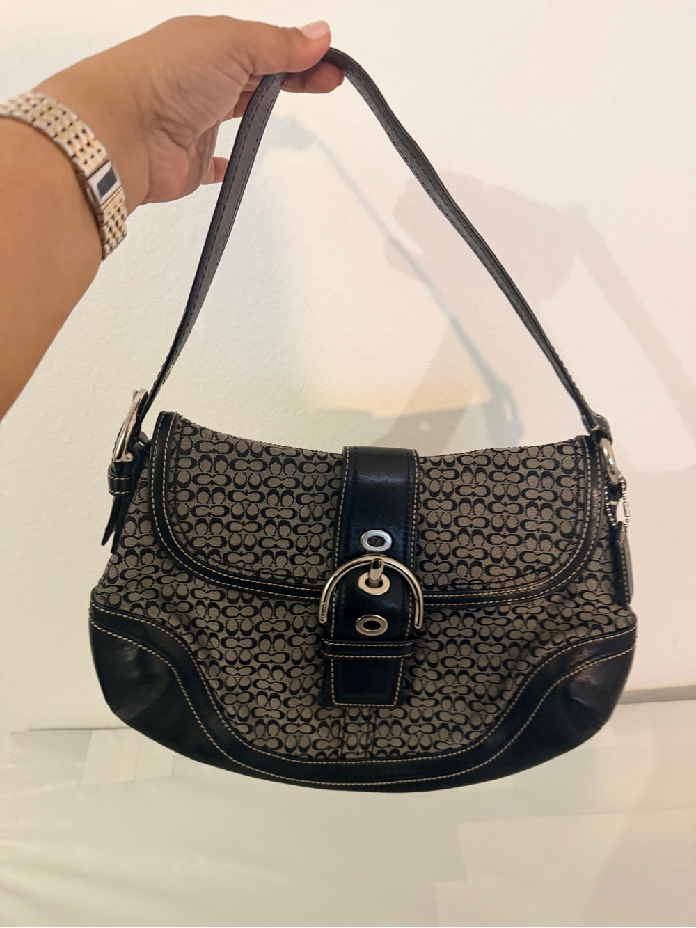 Coach SoHo Black & Grey Signature Canvas Shoulder Bag with wristlet